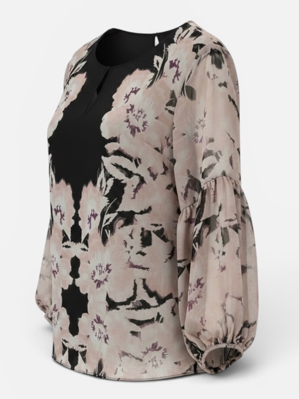 Floral Print Calvin Klein Puff-Sleeve Blouse in Black & Blush